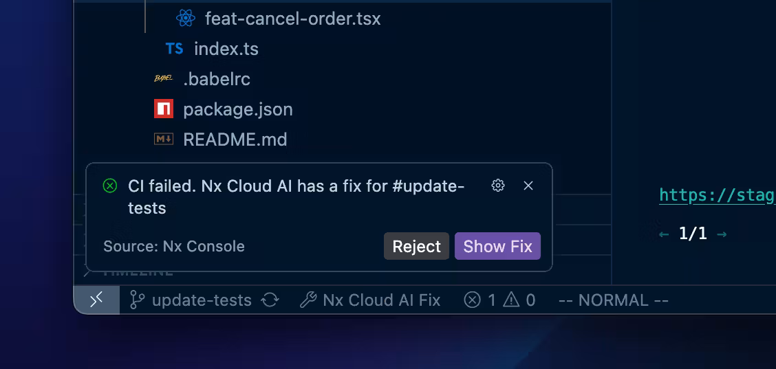 Notification in your editor about an AI fix